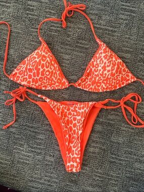 🍊🍦Dreamsicle Leopard Print String Bikini Set
